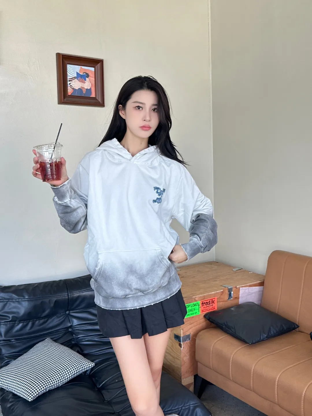 Louis Vuitton/Louis Vuitton cloud denim logo patch embroidery washed hooded sweatshirt